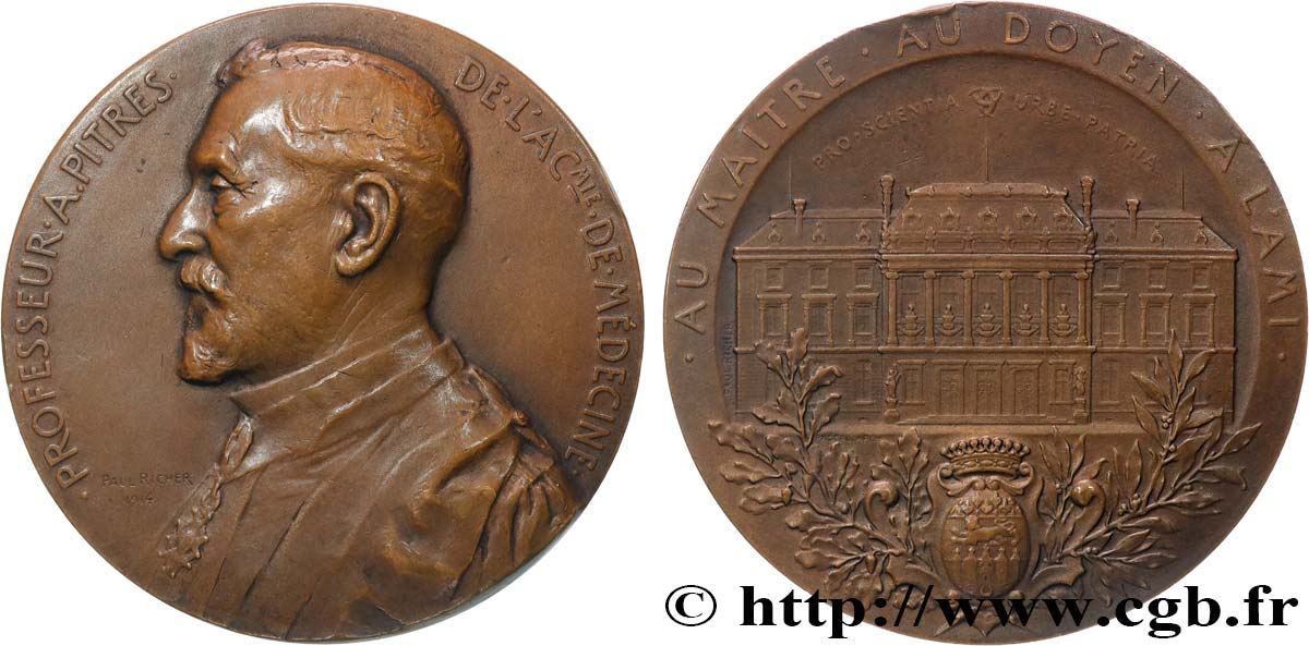 TROISIÈME RÉPUBLIQUE Médaille, Professeur Albert Pitres SUP
