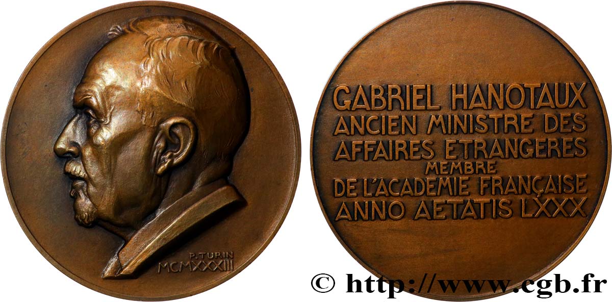 III REPUBLIC Médaille, Gabriel Hanotaux AU