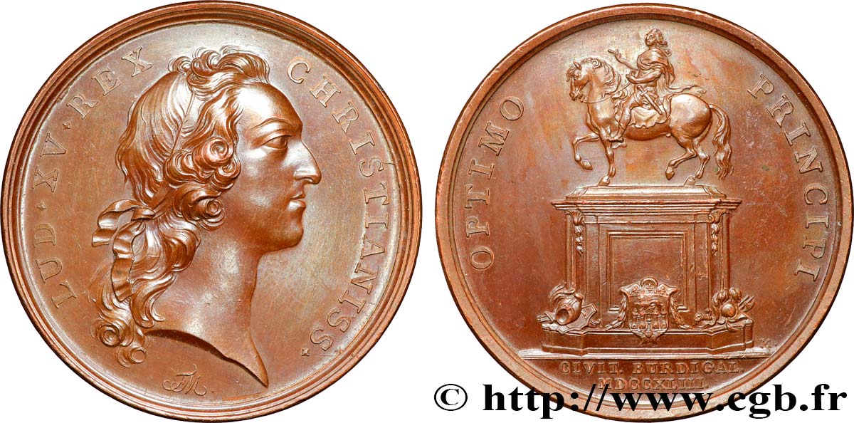 LOUIS XV THE BELOVED Médaille, Érection d’une statue équestre de Louis XV à Bordeaux AU