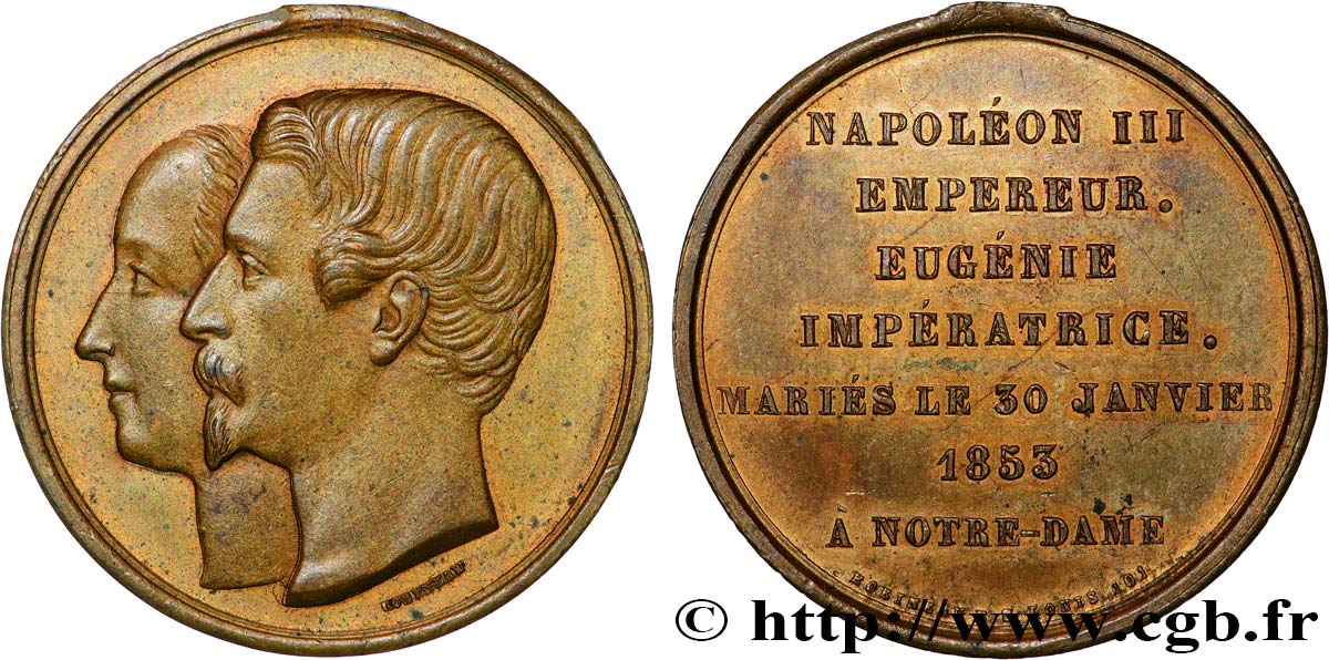 AMOUR ET MARIAGE Médaille, Mariage de Napoléon III et d’Eugénie TTB+