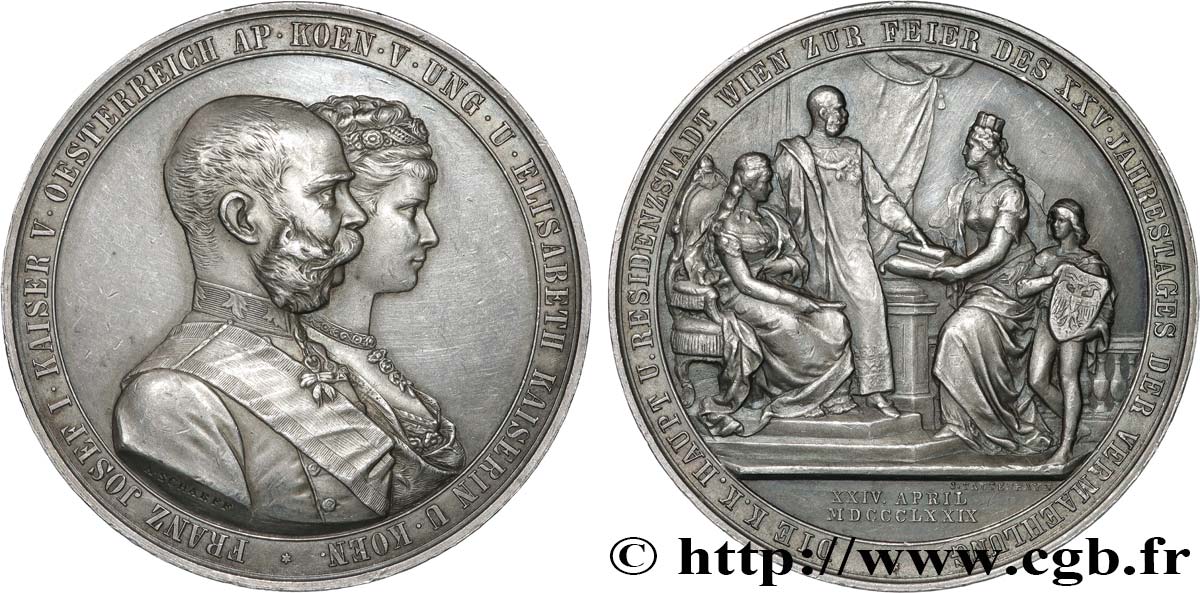 AUTRICHE - FRANÇOIS-JOSEPH Ier Médaille, Noces d’argent de François Joseph Ier et Elisabeth de Bavière AU