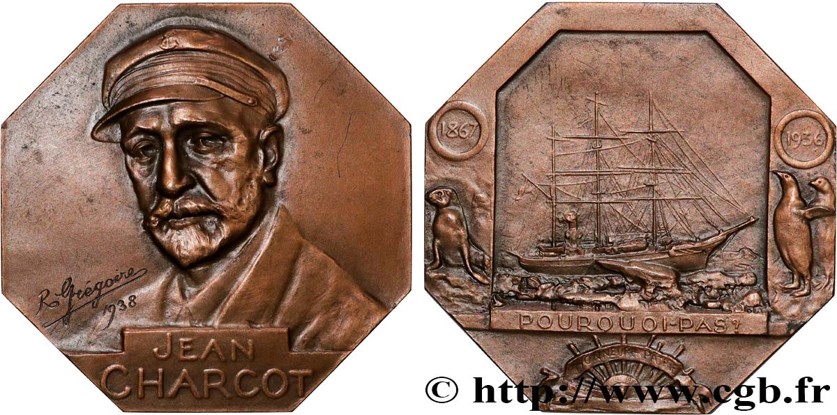 V REPUBLIC Médaille, Jean Charcot, Pourquoi-pas?, refrappe AU