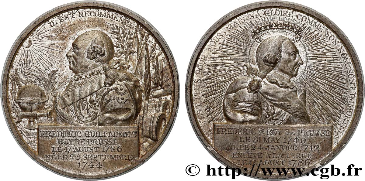 ALLEMAGNE - ROYAUME DE PRUSSE - FRÉDÉRIC-GUILLAUME II Médaille, Commémoration de la mort de Frédéric II AU