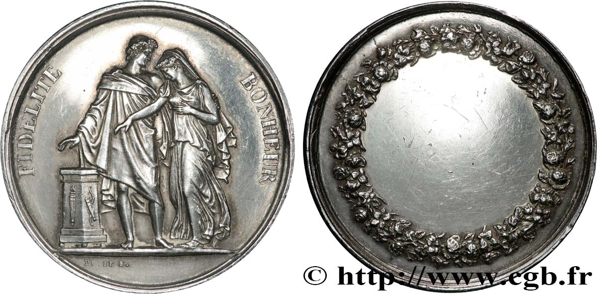 AMOUR ET MARIAGE Médaille de mariage, Fidélité et Bonheur TTB