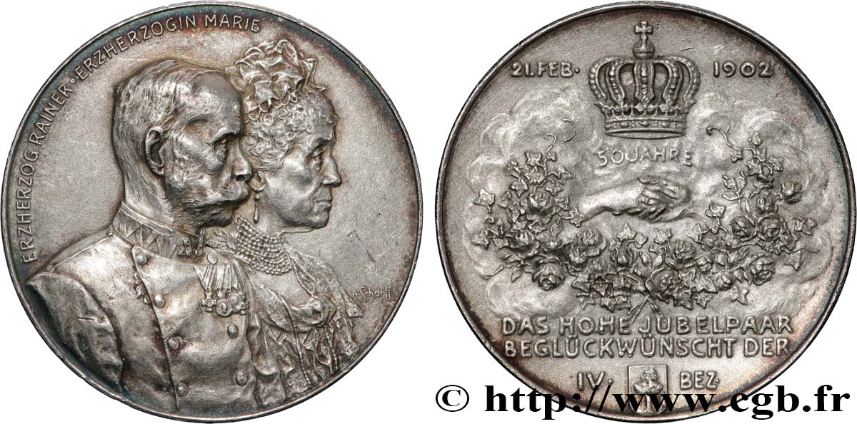 AUSTRIA Médaille, Noces d’or de l’Archiduc Rainier de Hasbourg-Lorraine et de Marie Caroline de Hasbourg-Lorraine AU