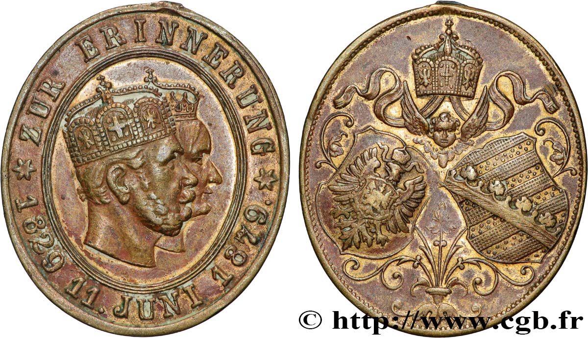 ALLEMAGNE - ROYAUME DE PRUSSE - GUILLAUME Ier Médaille, Noces d’or de Guillaume Frédéric Louis de Hohenzollern et Augusta de Saxe-Weimar-Eisenach BB