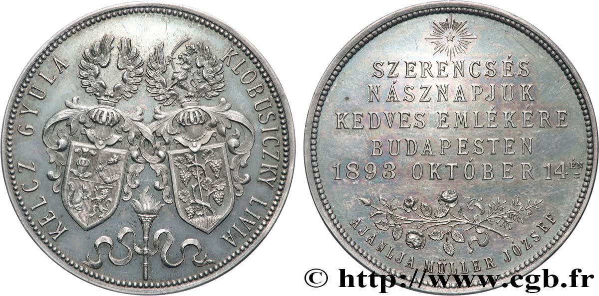 HUNGARY - KINGDOM OF HUNGARY - FRANCIS-JOSEPH I Médaille, Mariage de Gyula Kelcz et Livia Klobusiczky AU