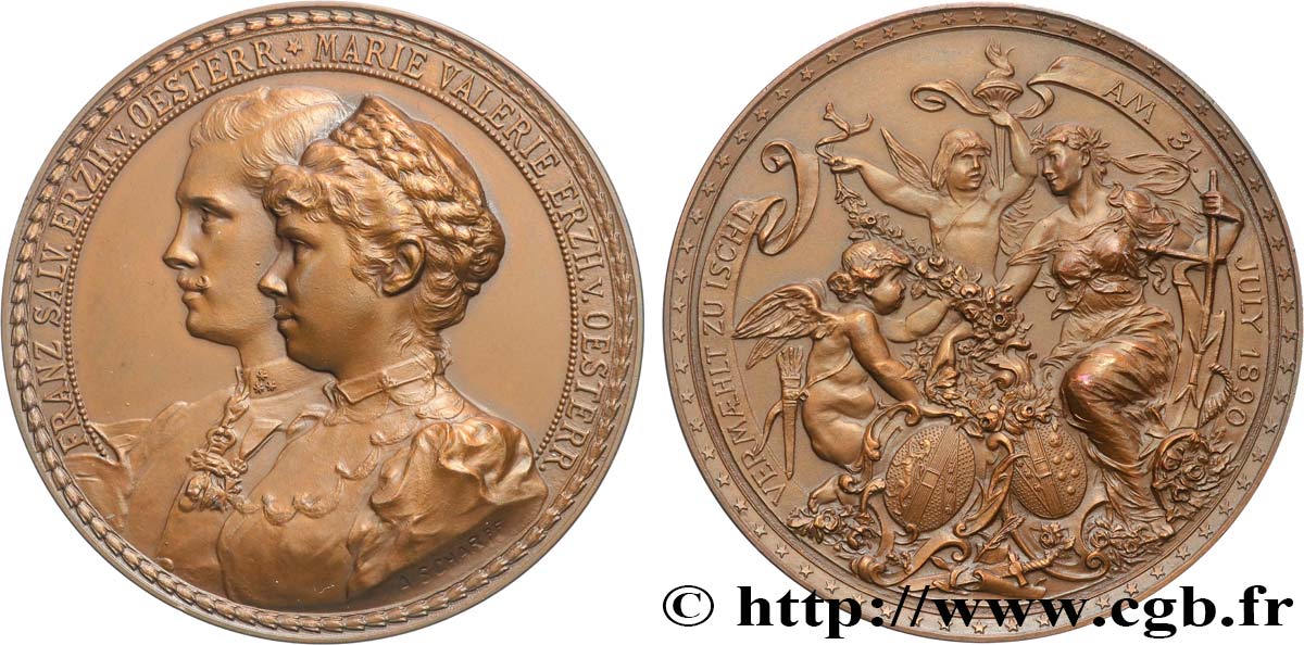 AUTRICHE Médaille, Mariage de François Salvator de Hasbourg-Toscane et de Marie Valérie d’Autriche SUP