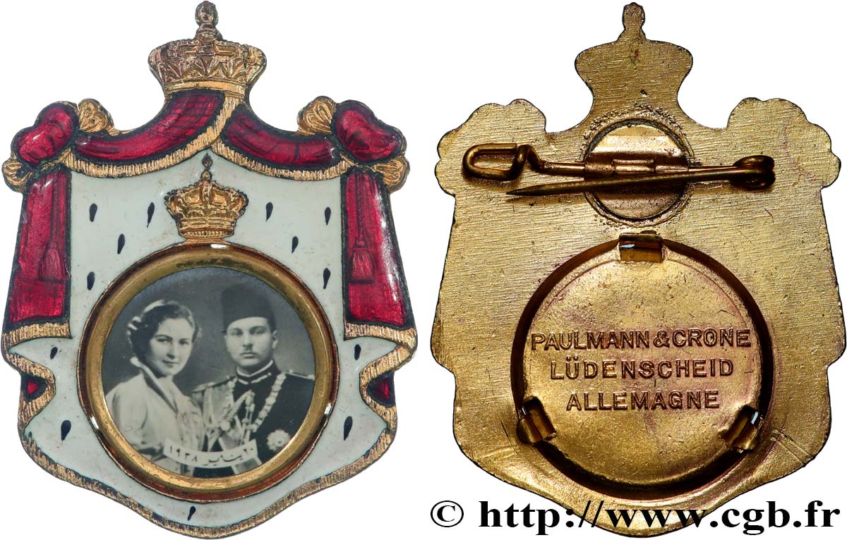 ÉGYPTE - ROYAUME D ÉGYPTE - FAROUK Insigne, Mariage royal du roi Farouk et de la reine Farida q.SPL