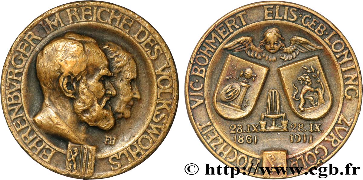 GERMANIA Médaille, Noces d’or de Vic Bohmert et Elisabeth née Loning q.SPL
