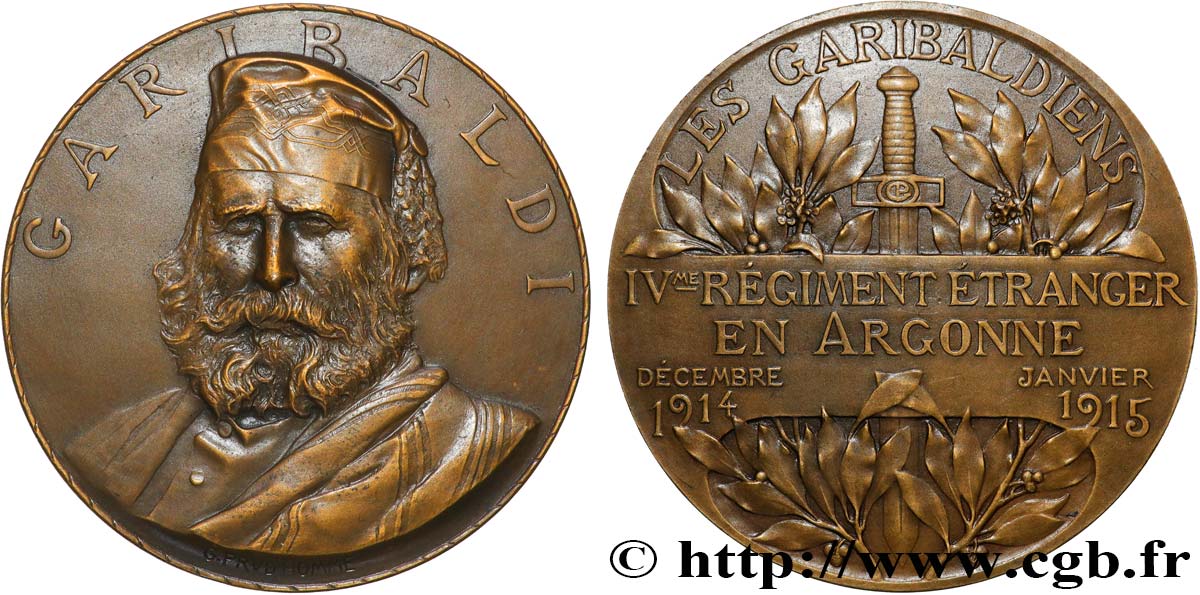 TERCERA REPUBLICA FRANCESA Médaille, Les Garibaldiens, IVe régiment étranger en Argonne EBC