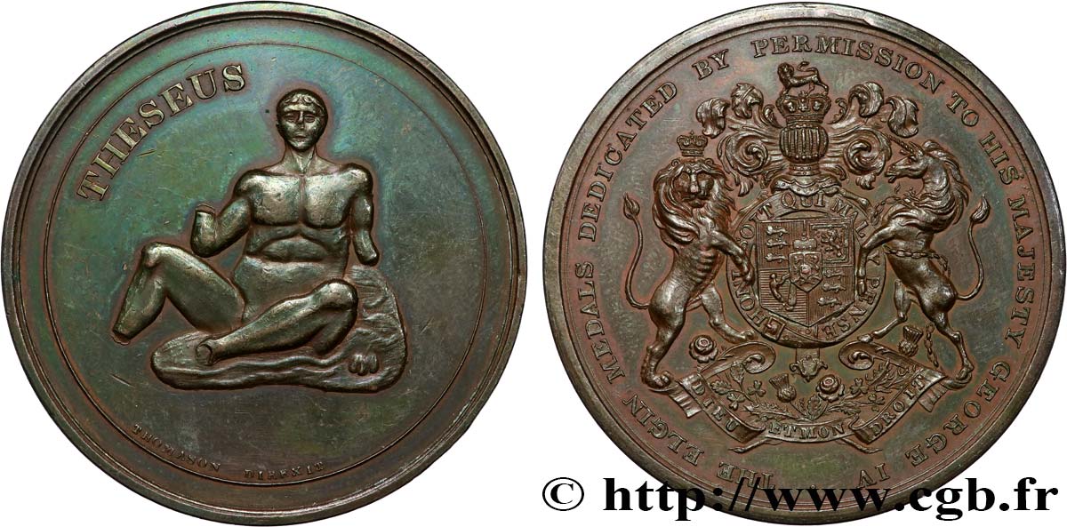 GRANDE-BRETAGNE - GEORGES IV Médaille, Thésée, Elgin medals TTB