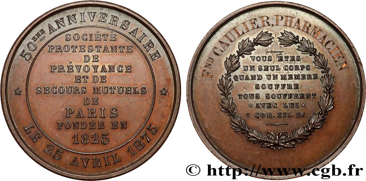 ASSURANCES Médaille, 50e anniversaire de la Société protestante et prévoyance et de secours mutuels de Paris SUP