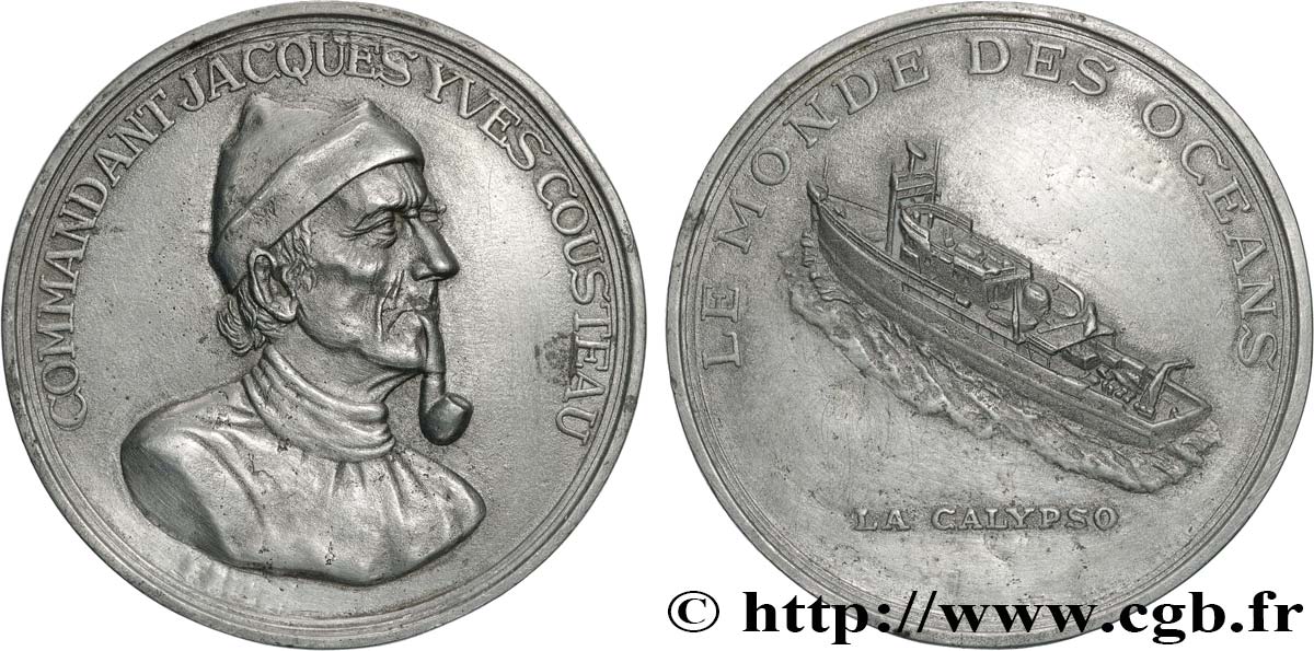 FAMOUS FIGURES Médaille, Commandant Cousteau, la Calypso VF