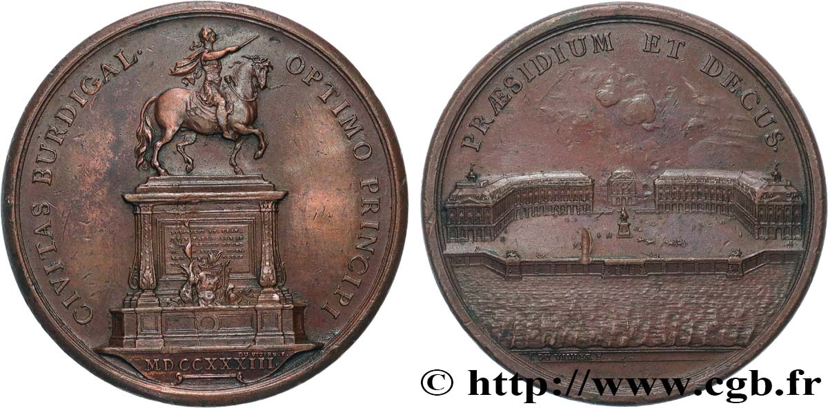LOUIS XV DIT LE BIEN AIMÉ Médaille de la Place de la Bourse et de la statue équestre de Louis XV XF