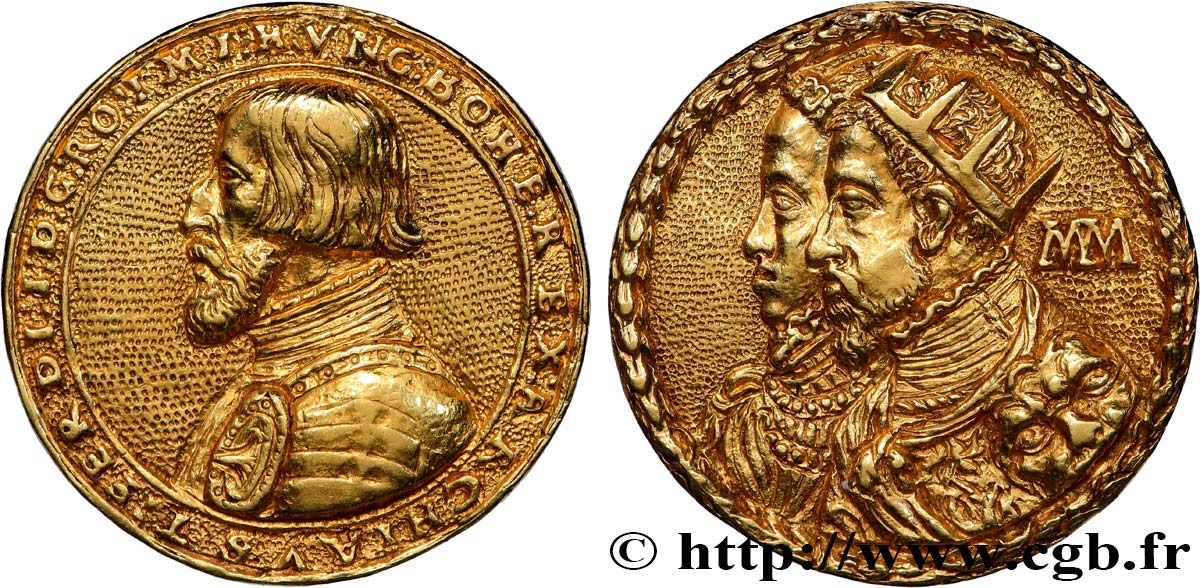 AUSTRIA - FERNANDO I Médaille, Ferdinand Ier d’Autriche, frappée pour le couronnement de Maximilien II, fils de Ferdinand Ier MBC+