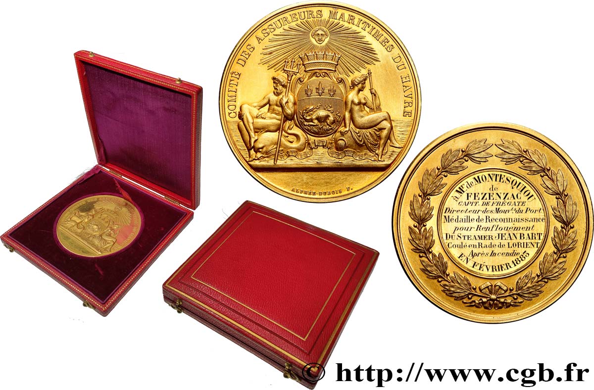 III REPUBLIC Médaille, Comité des assureurs maritimes du Havre, décernée à Monsieur de Montesquiou de Fezenzac MS