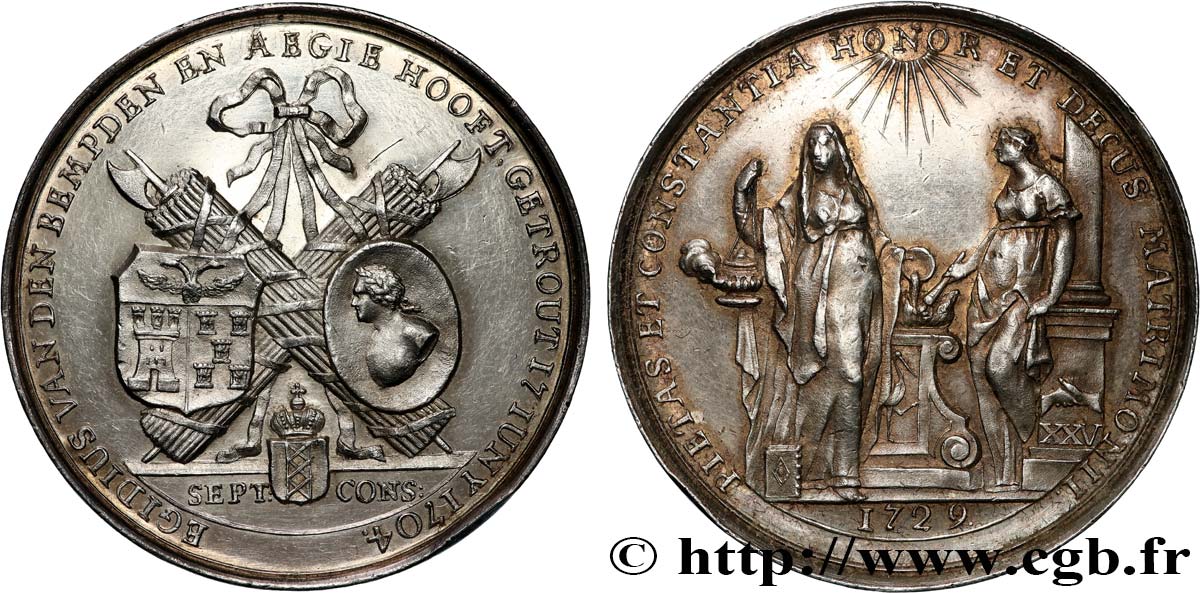 NIEDERLANDE Médaille, Noces d’argent d’Egidius van den Bempden et Aegie Hooft SS