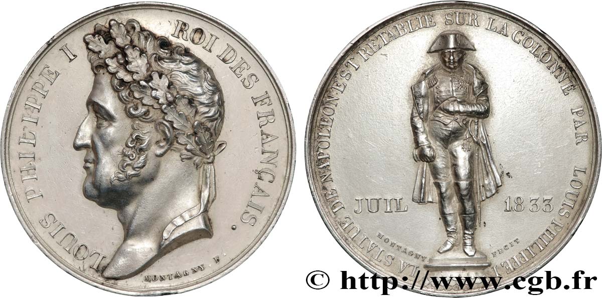 LOUIS-PHILIPPE Ier Médaille, Statue de Napoléon rétablie sur Colonne Vendôme TTB