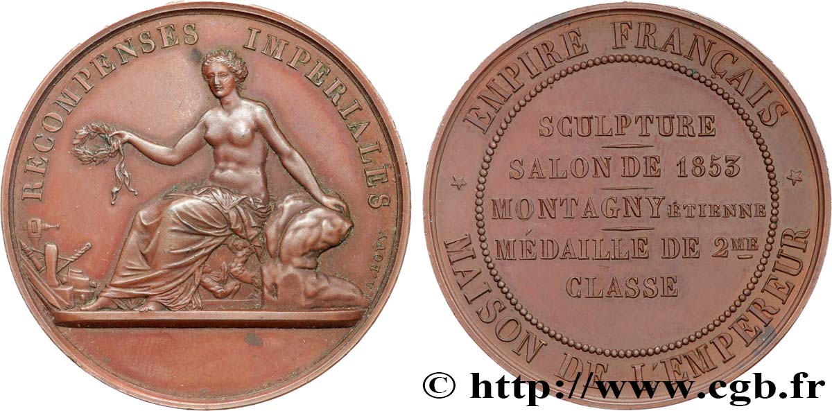 SECOND EMPIRE Médaille, Salon de 1853, Sculpture SUP