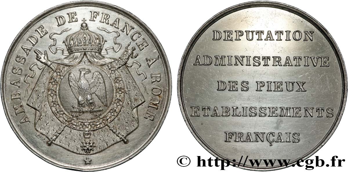 SECOND EMPIRE Médaille, Ambassade de France à Rome, Députation administrative des pieux établissements français TTB+