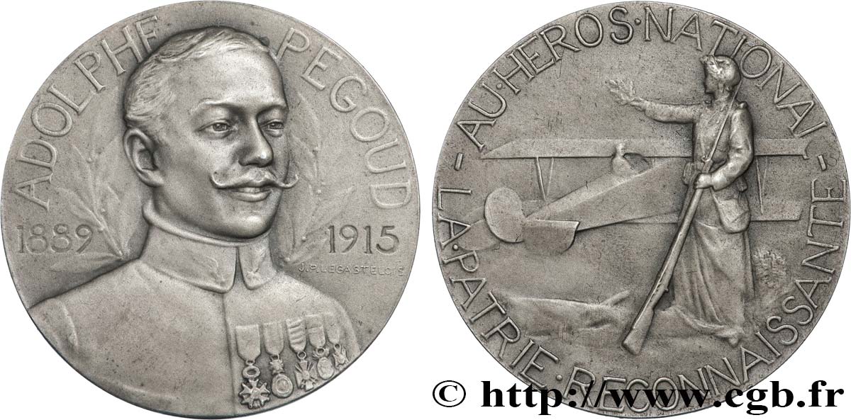 DRITTE FRANZOSISCHE REPUBLIK Médaille, Adolphe Pegoud, héros national VZ