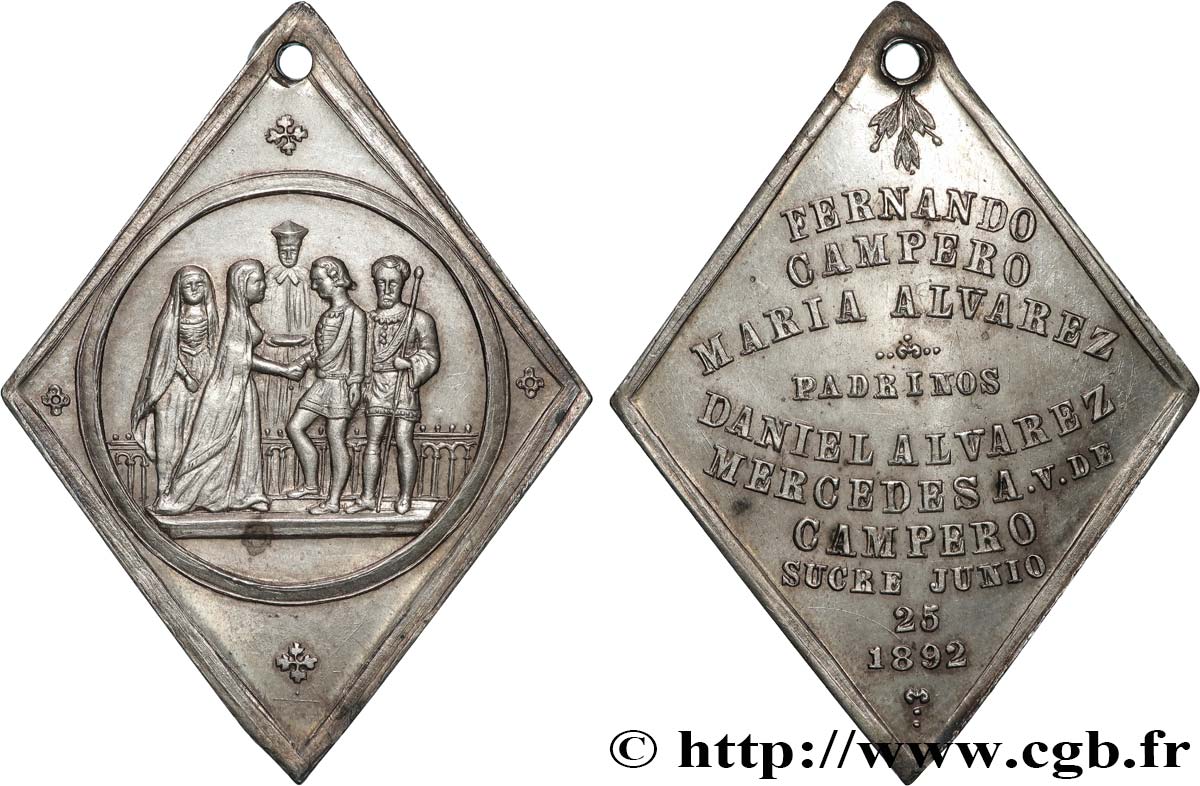BOLIVIEN Médaille de mariage VZ