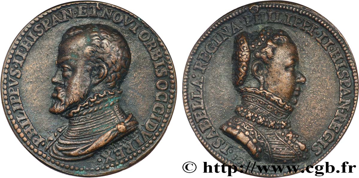 ESPAGNE - ROYAUME D ESPAGNE - PHILIPPE II DE HABSBOURG Médaille, Mariage avec Isabelle de Valois, fonte postérieure TTB