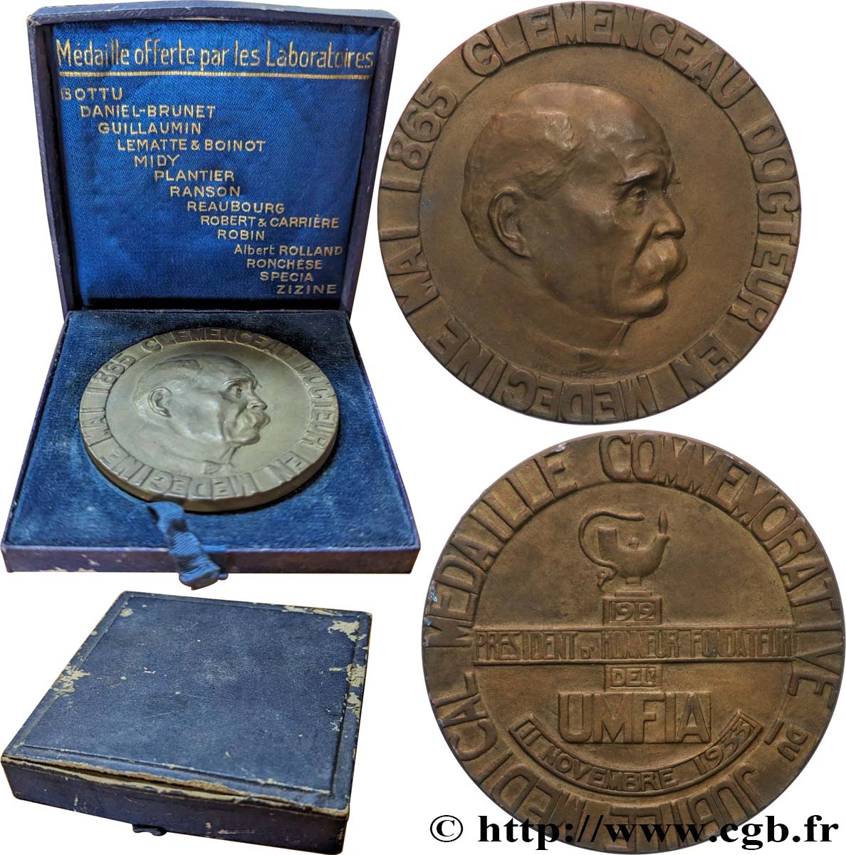 III REPUBLIC Médaille, Clémenceau et l’UMFIA AU