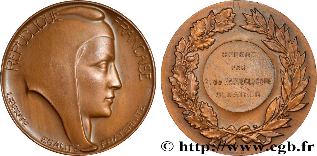 CINQUIÈME RÉPUBLIQUE Médaille, Offerte par le sénateur M. de Hauteclocque SUP
