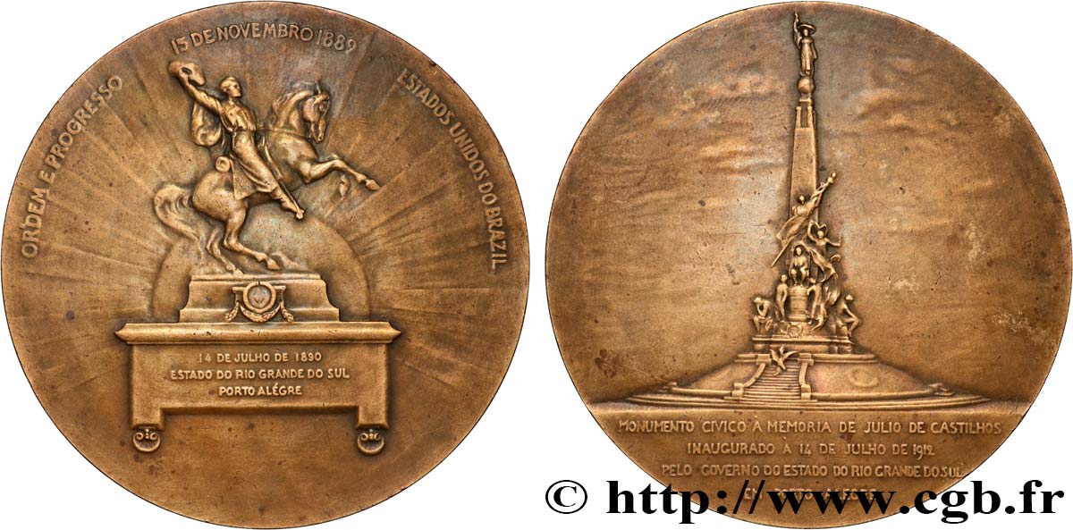 BRÉSIL Médaille, A la mémoire de Julio de Castilhos TTB