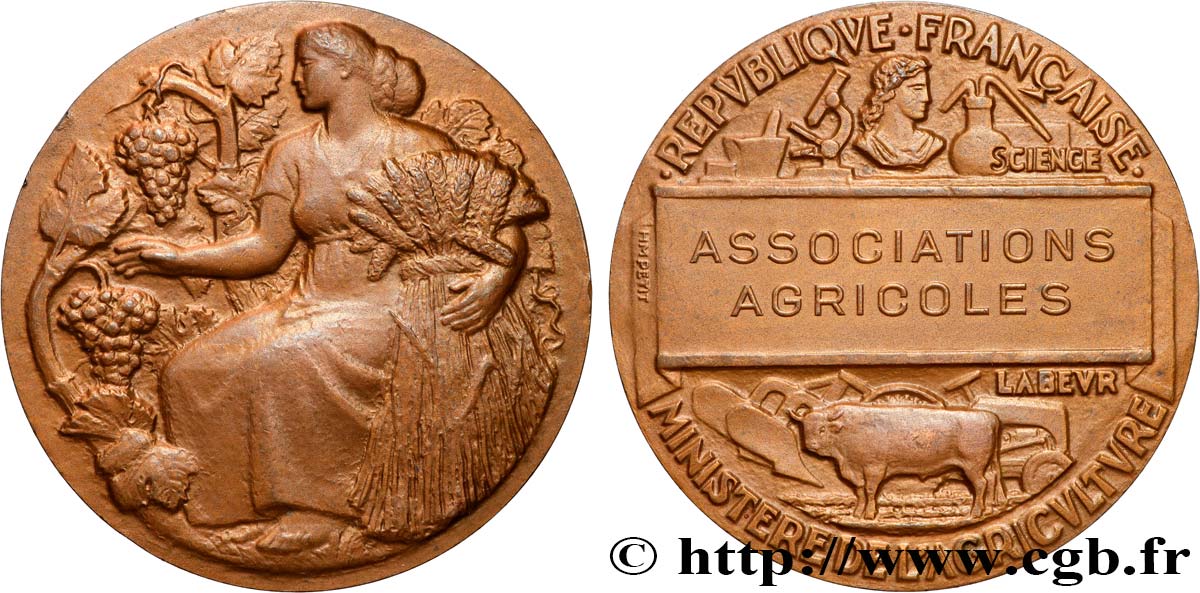 TROISIÈME RÉPUBLIQUE Médaille, Associations agricoles SUP