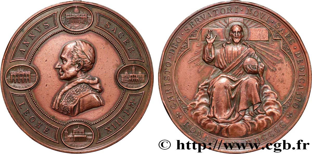 ITALIE - ÉTATS DU PAPE - LÉON XIII (Vincenzo Gioacchino Pecci) Médaille, Christ salvateur TTB