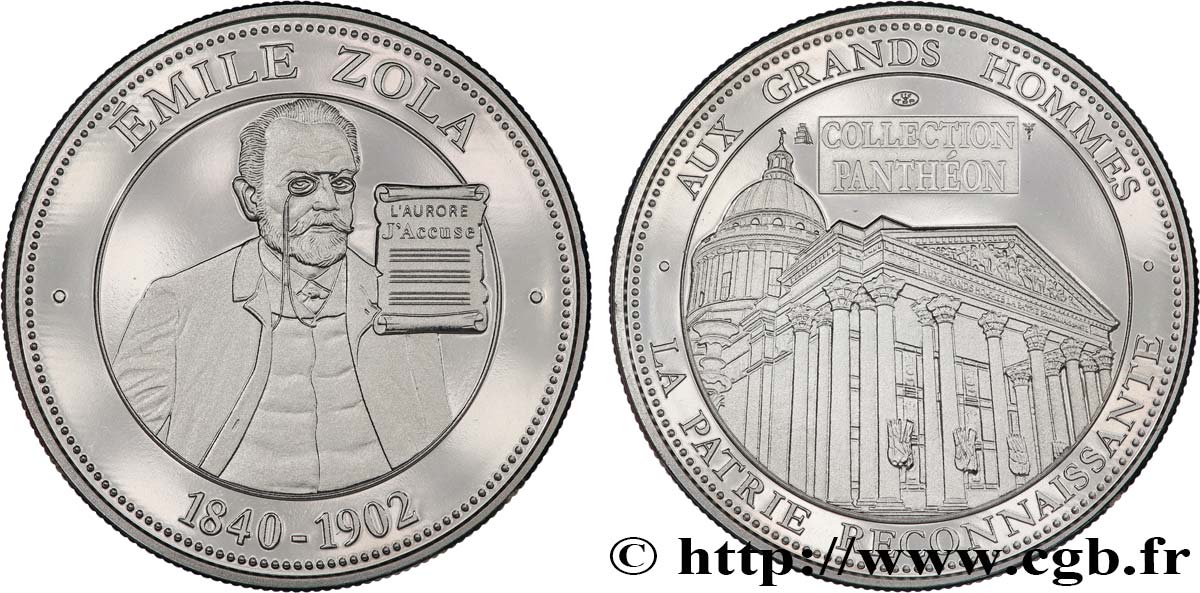 COLLECTION PANTHÉON - AUX GRANDS HOMMES Médaille, Emile Zola SUP