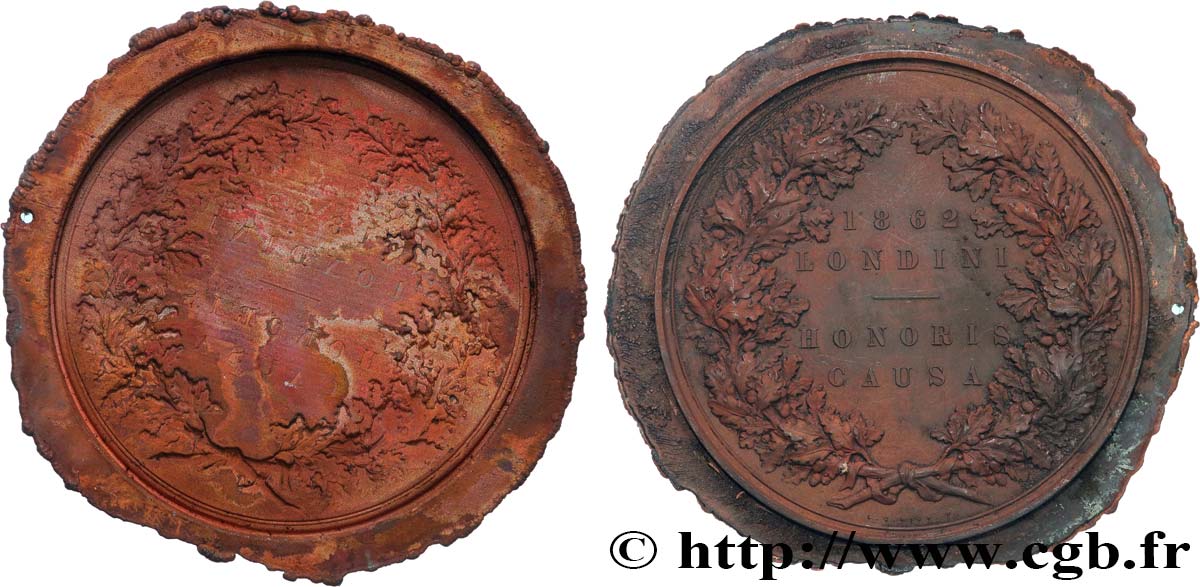 GRANDE BRETAGNE - VICTORIA Médaille, Exposition Universelle de Londres, tirage uniface du revers TTB