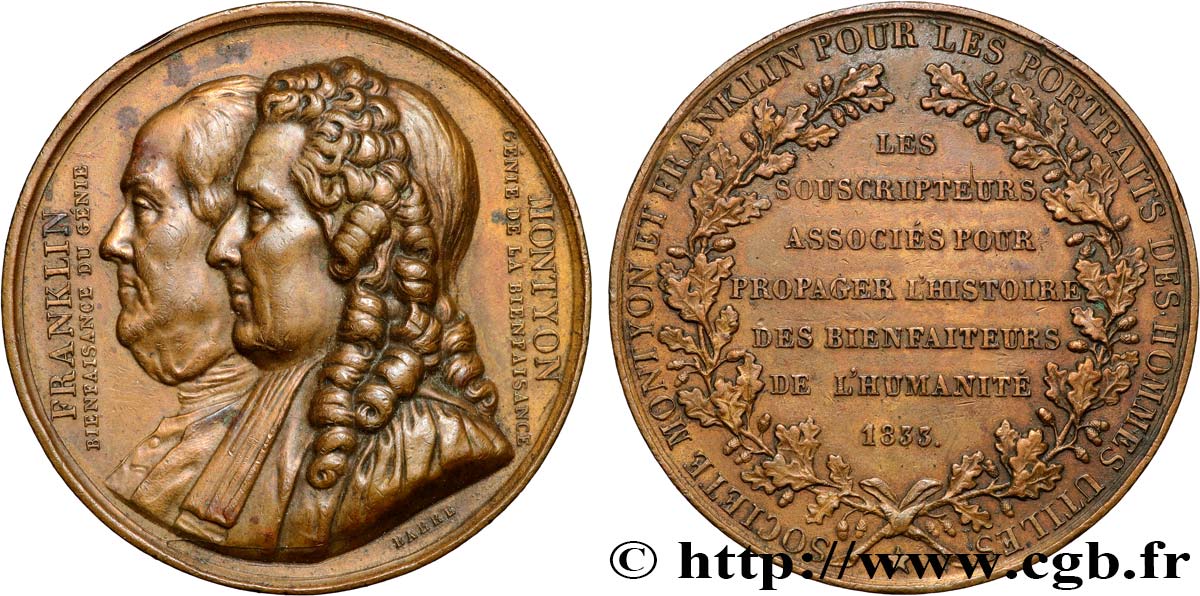 LOUIS-PHILIPPE Ier Médaille, Société Montyon et Franklin pour les portraits des hommes utiles TTB