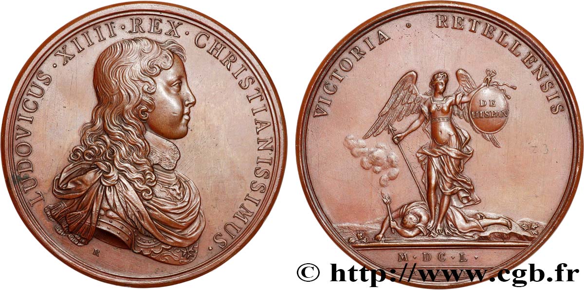 LOUIS XIV  THE SUN KING  Médaille, Bataille de Rethel par Röettiers et Molart AU
