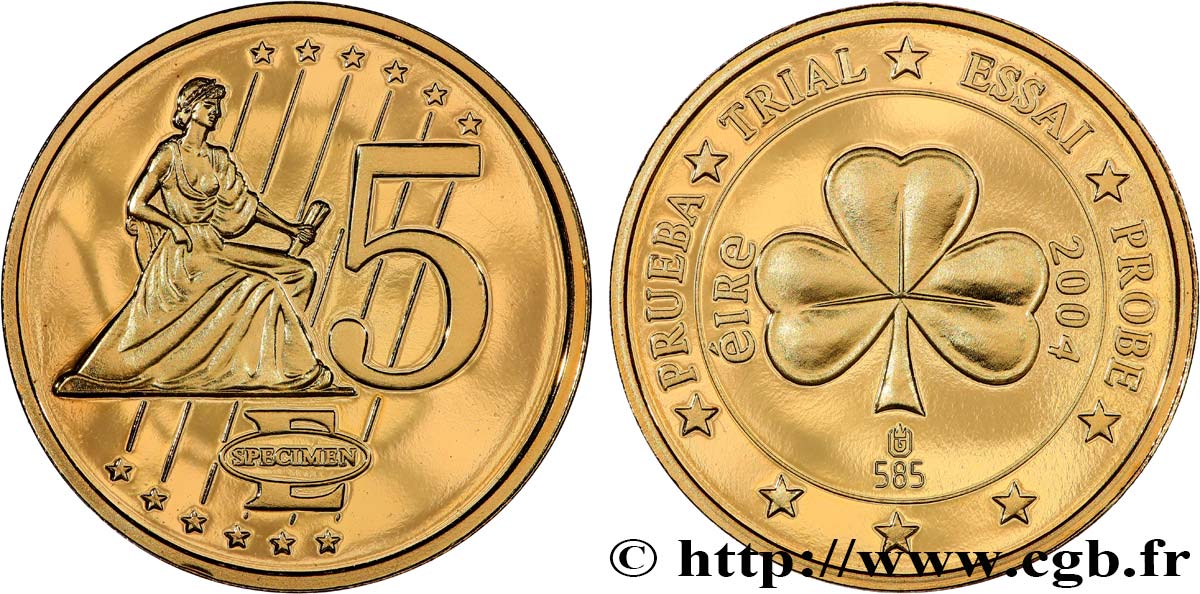 EUROPE Médaille, Specimen 5 €uro, Irlande SPL