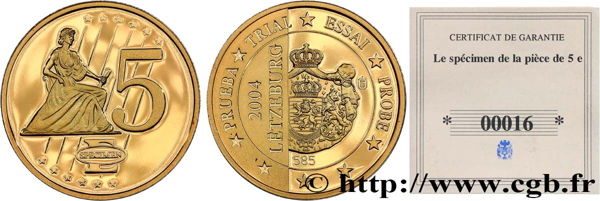 EUROPA Médaille, Specimen 5 €uro, Luxembourg SC