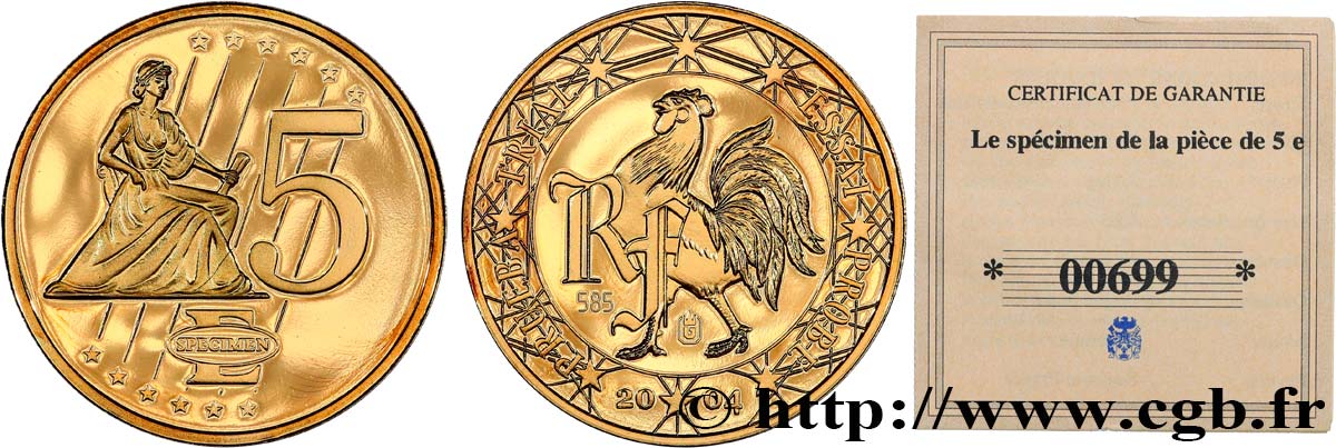 EUROPE Médaille, Specimen 5 €uro, France SPL