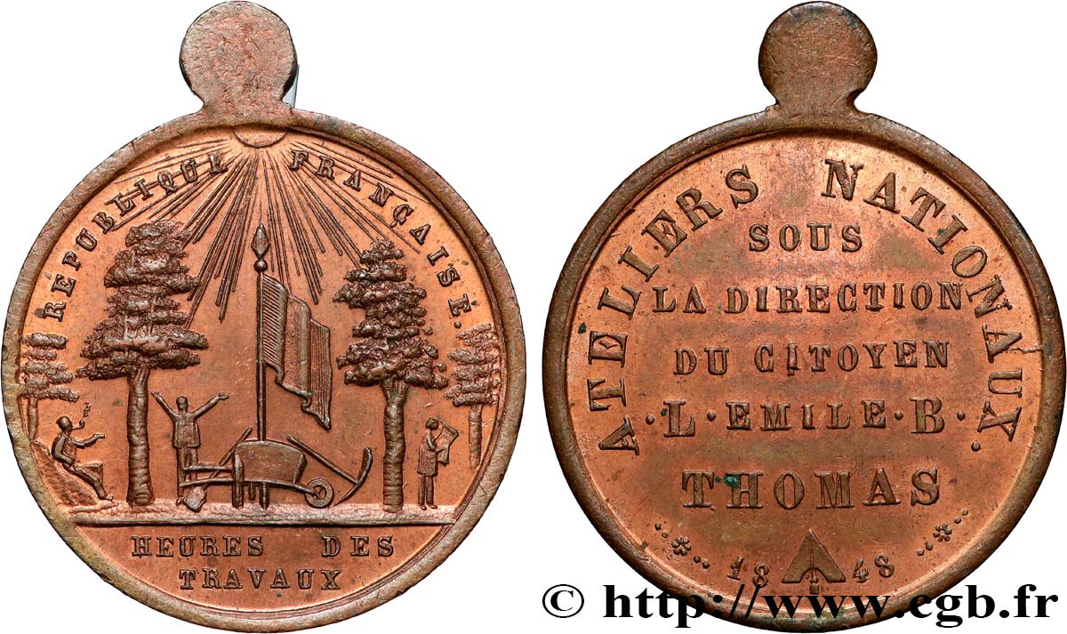 DEUXIÈME RÉPUBLIQUE Médaille, Heures des travaux, Ateliers nationaux TTB+/SUP