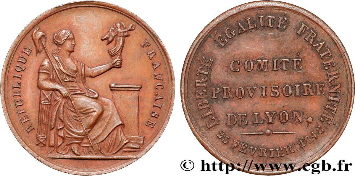 DEUXIÈME RÉPUBLIQUE Médaille, Comité provisoire de Lyon TTB+