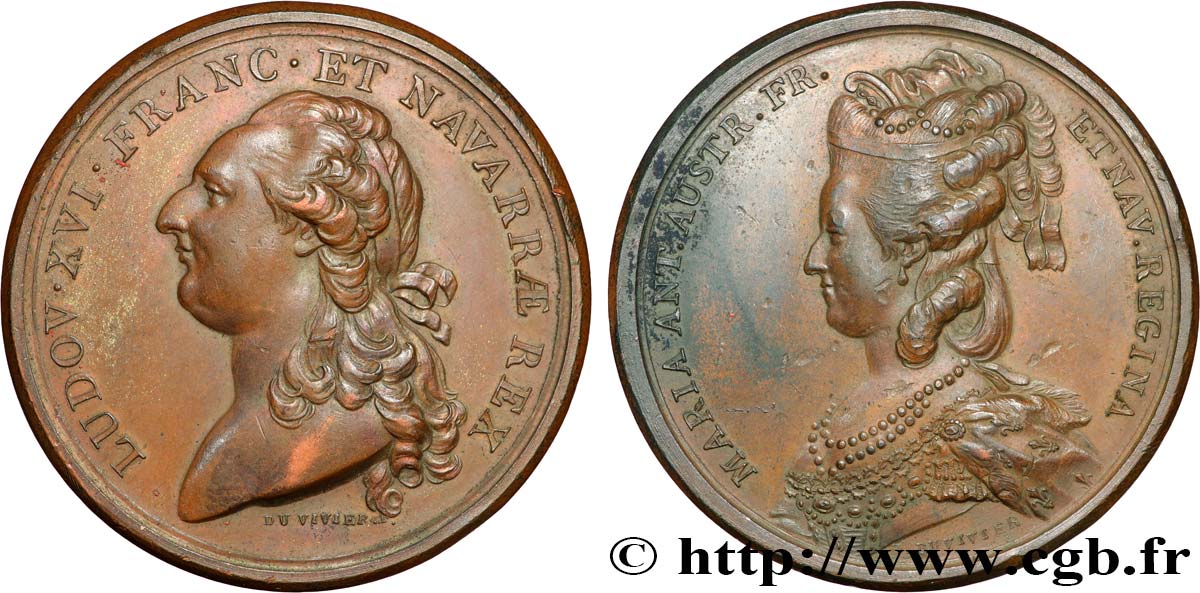 LOUIS XVI Médaille, Louis XVI et Marie-Antoinette XF