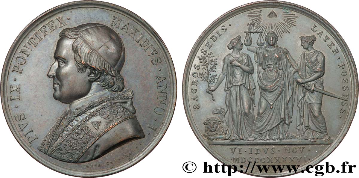 ITALIA - ESTADOS PONTIFICOS - PIE IX (Giovanni Maria Mastai Ferrettii) Médaille, Possession du Latran EBC