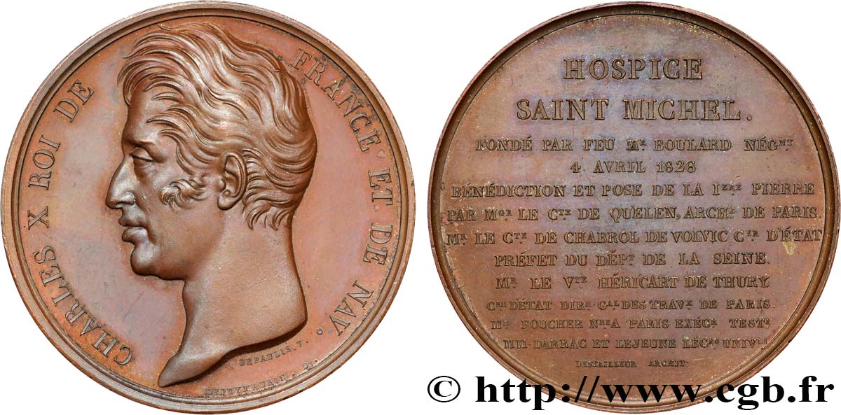 CHARLES X Médaille, Bénédiction et pose de la première pierre de l’hospice Saint Michel AU