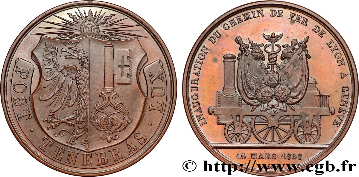 SUISSE Médaille, Inauguration du chemin de fer de Lyon à Genève MS