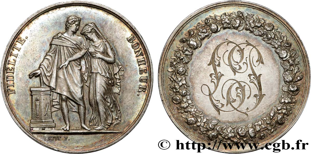 AMOUR ET MARIAGE Médaille de mariage, Fidélité et Bonheur TTB+/SUP