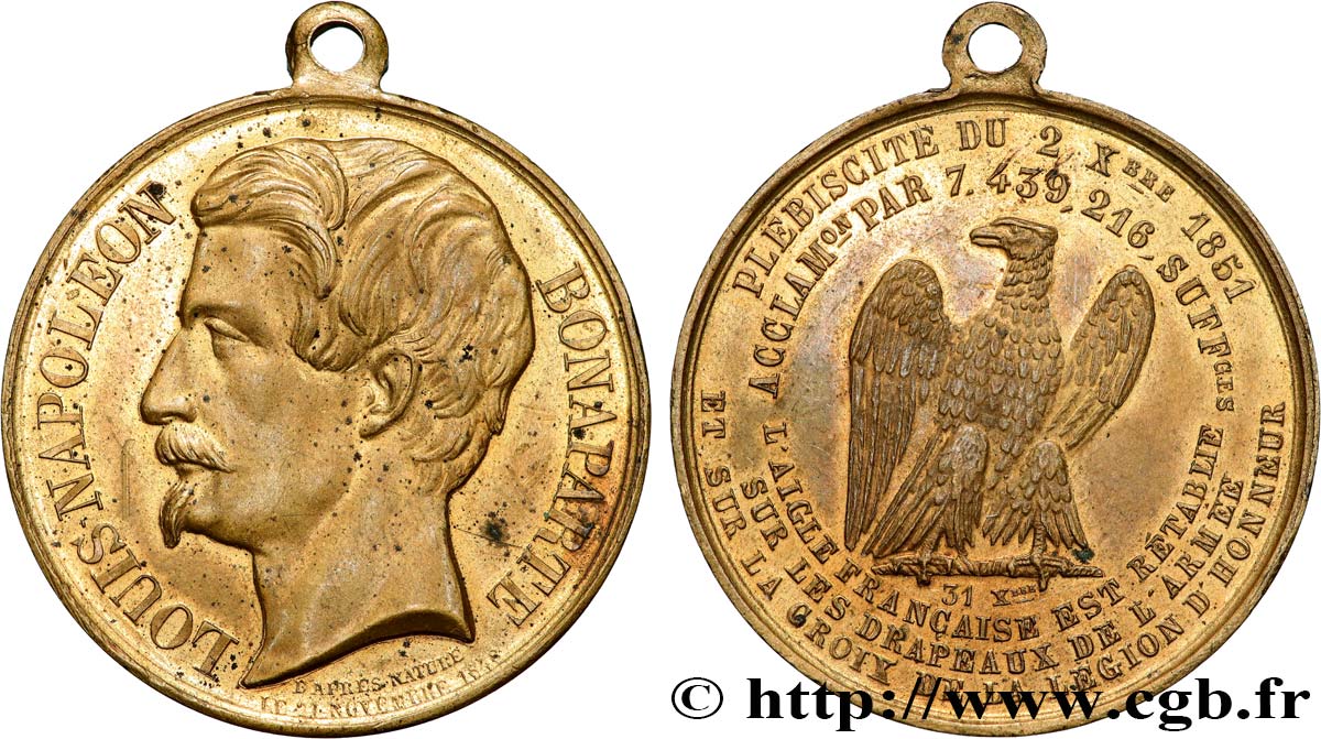 DEUXIÈME RÉPUBLIQUE Médaille, Plébiscite du 2 décembre 1851 TTB+