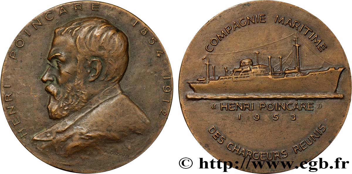 SEA AND NAVY : SHIPS AND BOATS Médaille, Henri Poincaré, Paquebot de la compagnie maritime des chargeurs réunis AU