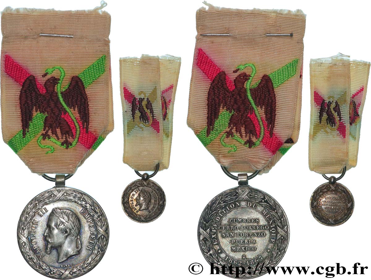 SECOND EMPIRE Médaille de l’expédition du Mexique et sa miniature TTB